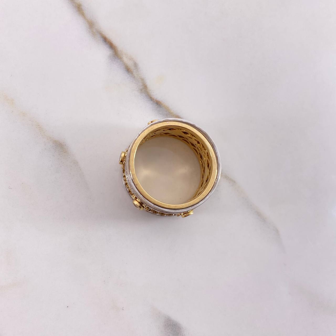 Anillo Mecanico Movimiento 17.6gr / T11 / Circones Blancos Dos Oros Amarillo Blanco $