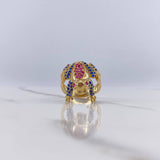 Anillo Rana 6.85gr / T8 3/4 / Circones Fucsias Azules Oro Amarillo $