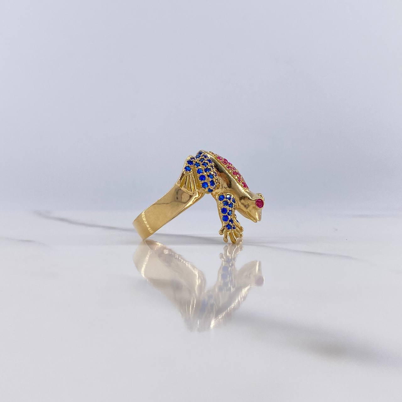 Anillo Rana 6.85gr / T8 3/4 / Circones Fucsias Azules Oro Amarillo $