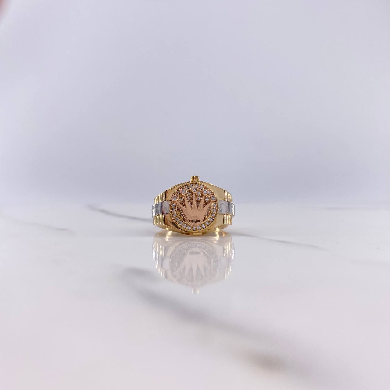 Anillo Correa Corona 7gr / T6 1/2 / Circones Blancos Tres Oros $