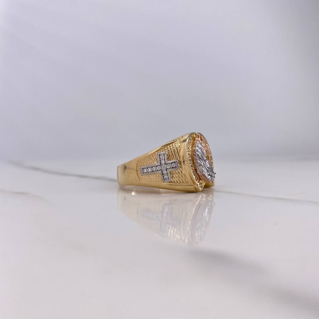 Anillo Herradura Caballo 8.1gr / T8 3/4 / Cruces Circones Blancos Tres Oros $