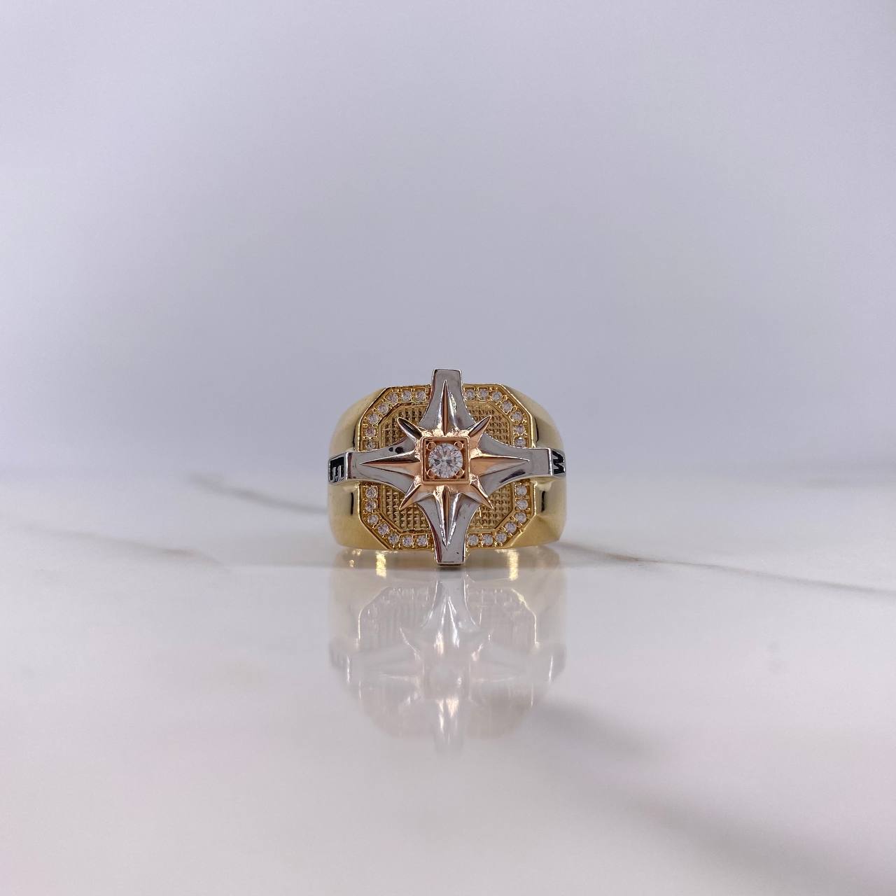 Anillo Sello Brujula 9.6gr / T11 / Circon Blanco Tres Oros $