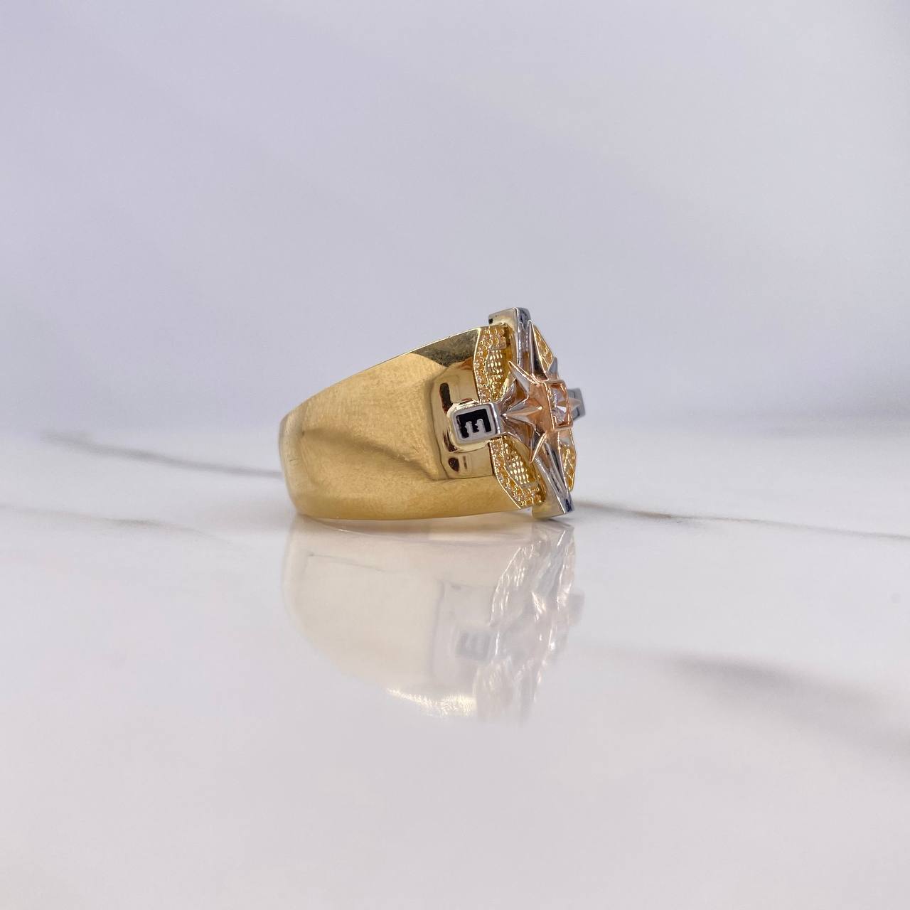 Anillo Sello Brujula 9.6gr / T11 / Circon Blanco Tres Oros $