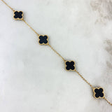 Pulso Aro Seguido Trebol VCyA 2.5gr / 18cm-20cm / 1.2mm Agata Negra Oro Amarillo +4 ©