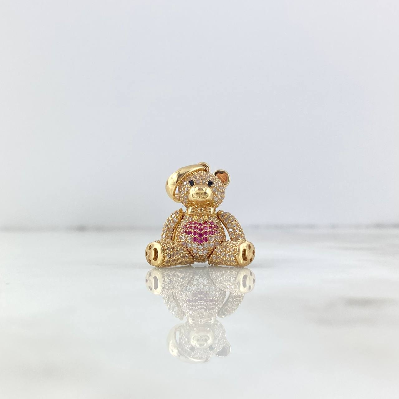 Dije Oso Articulado Corazon 8.65gr / 3.5cm / Circones Blancos Fucsias Oro Amarillo *