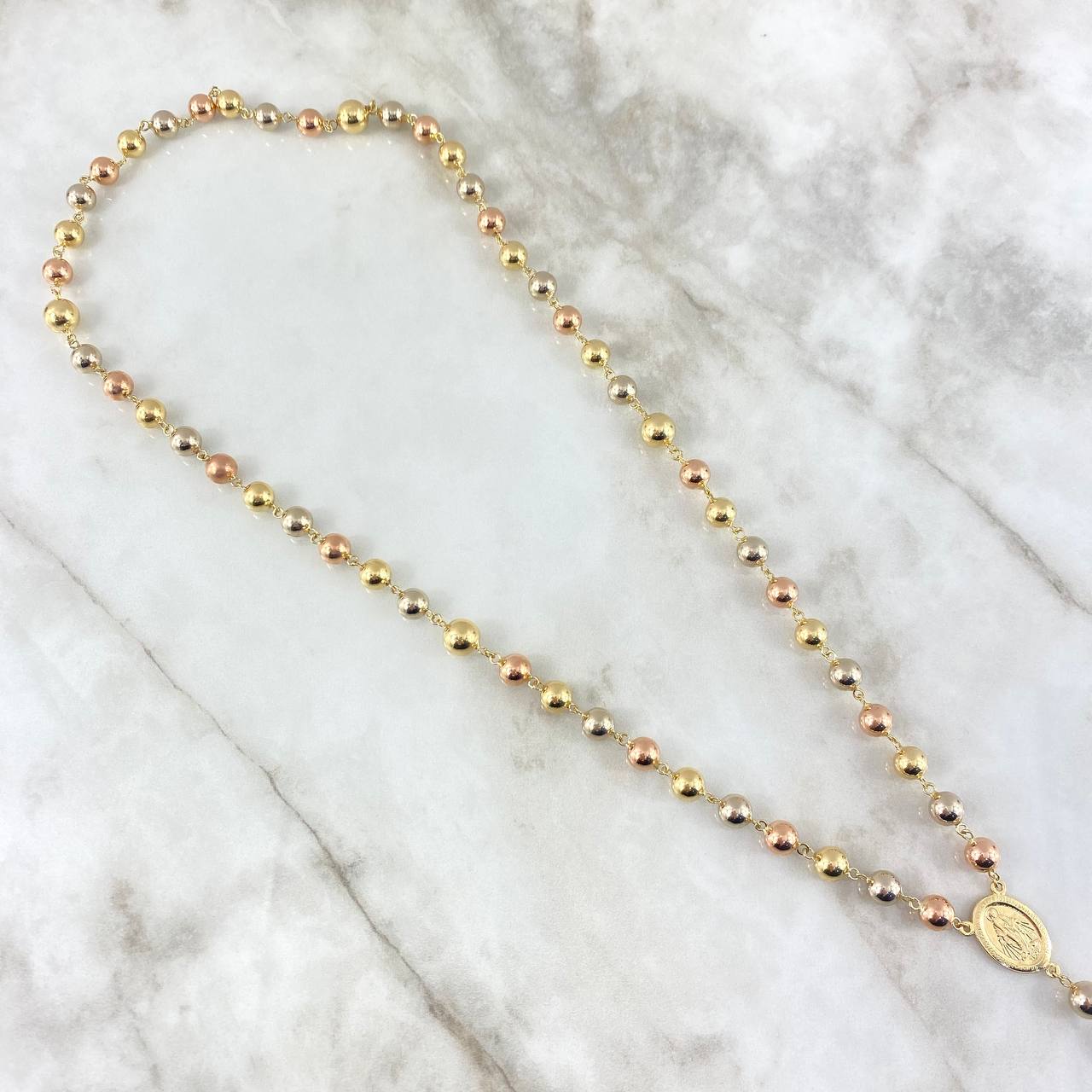 Rosario Virgen Milagrosa 28.8gr / 60cm / 8-7mm Bolas Lisas Tres Oros
