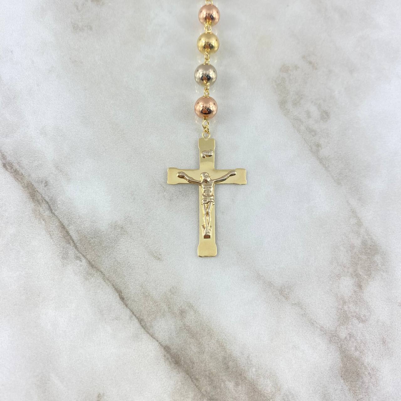 Rosario Virgen Milagrosa 28.8gr / 60cm / 8-7mm Bolas Lisas Tres Oros