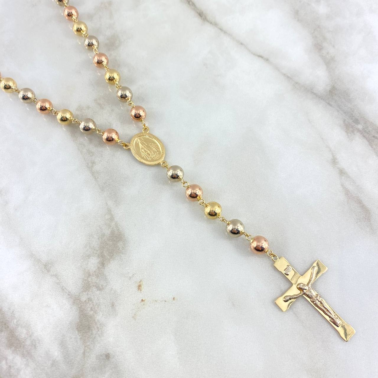 Rosario Virgen Milagrosa 28.8gr / 60cm / 8-7mm Bolas Lisas Tres Oros