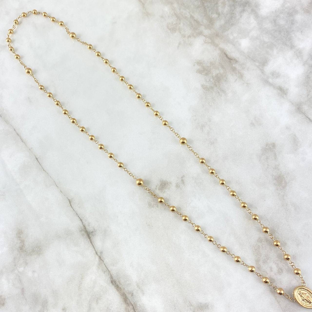 Rosario Virgen Milagrosa 9.45gr / 60cm / 5-4mm Bolas Lisas Oro Amarillo