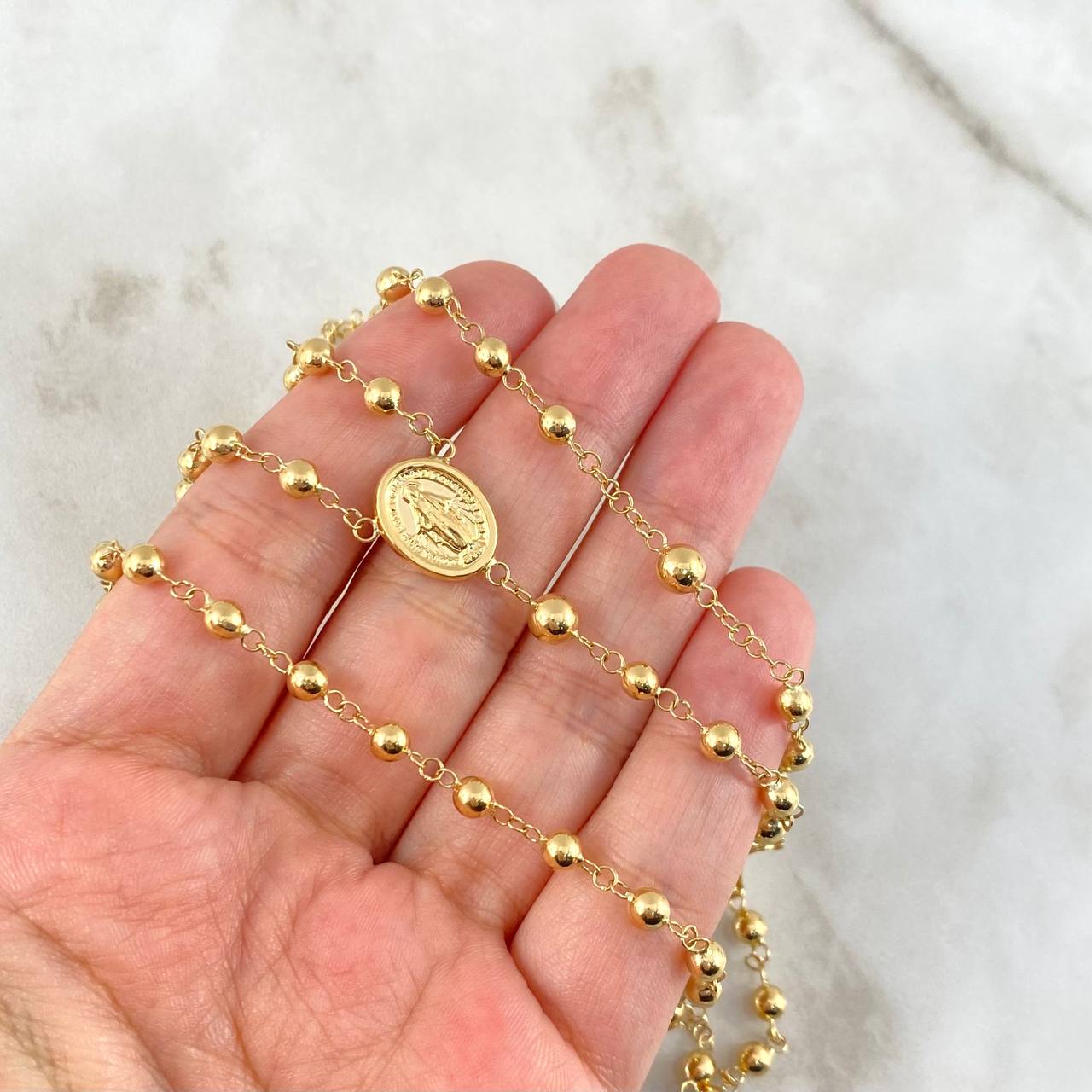 Rosario Virgen Milagrosa 9.45gr / 60cm / 5-4mm Bolas Lisas Oro Amarillo