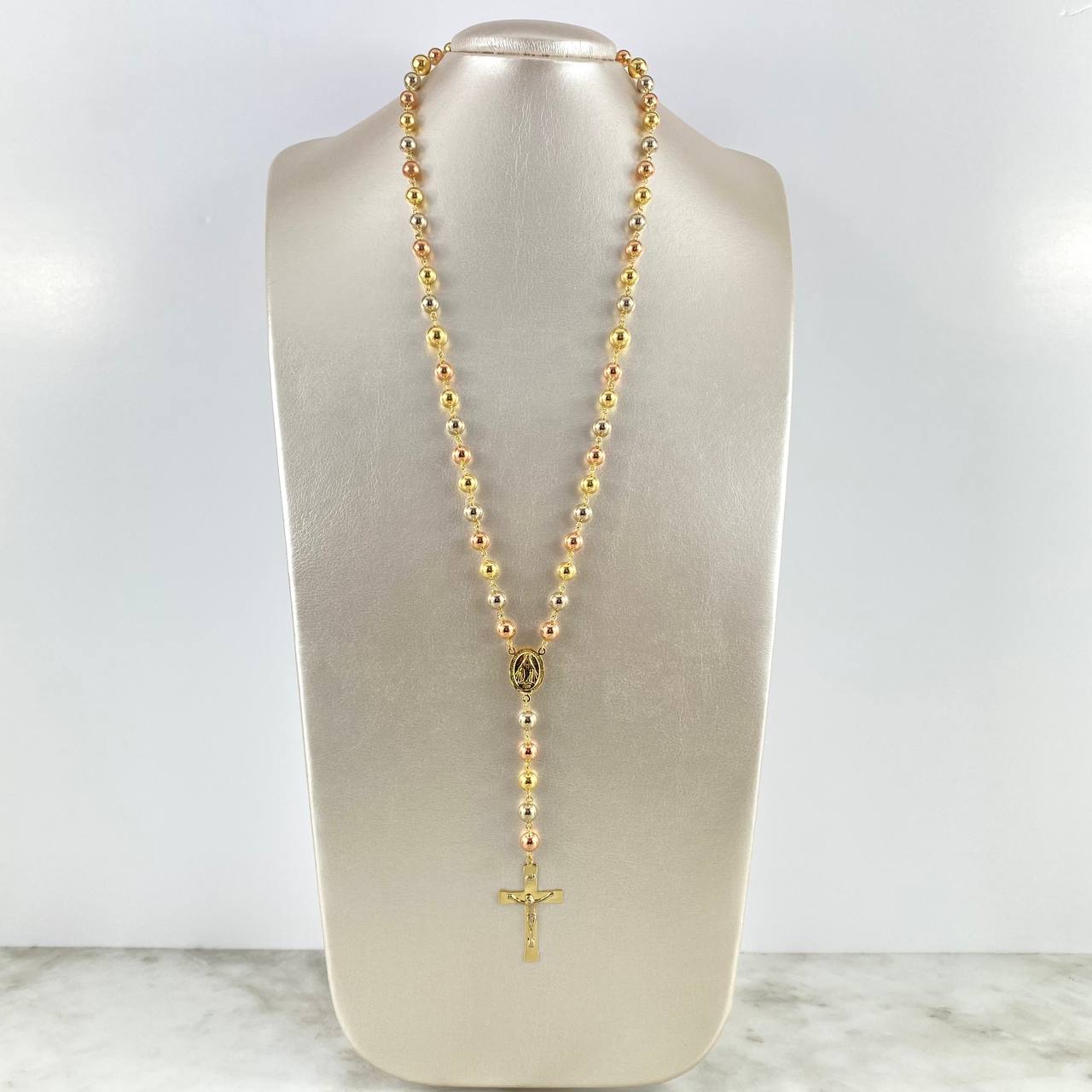 Rosario Virgen Milagrosa 28.8gr / 60cm / 8-7mm Bolas Lisas Tres Oros
