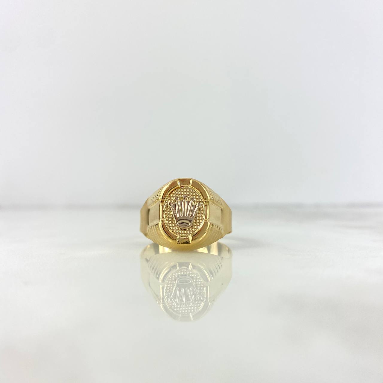 Anillo Corona RX 3.75gr / T9 1/2 / Ovalado Texturizado Dos Oros Amarillo Blanco