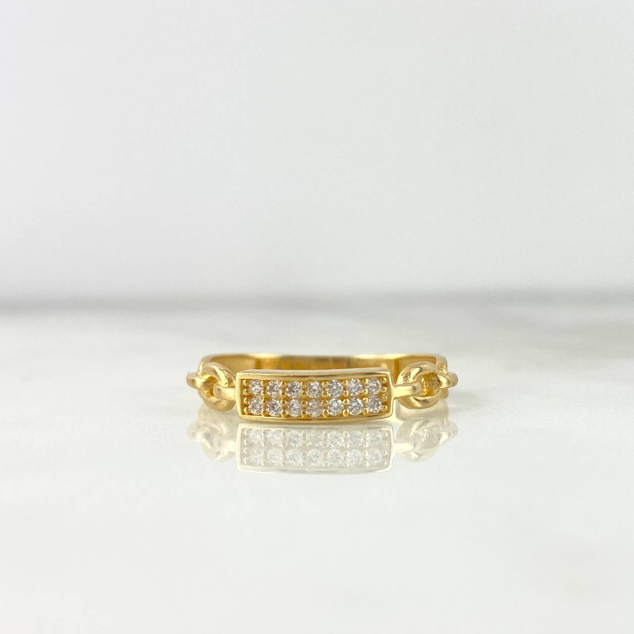 Anillo Placa Eslabon 1.95gr / T8 / Circones Blancos Oro Amarillo