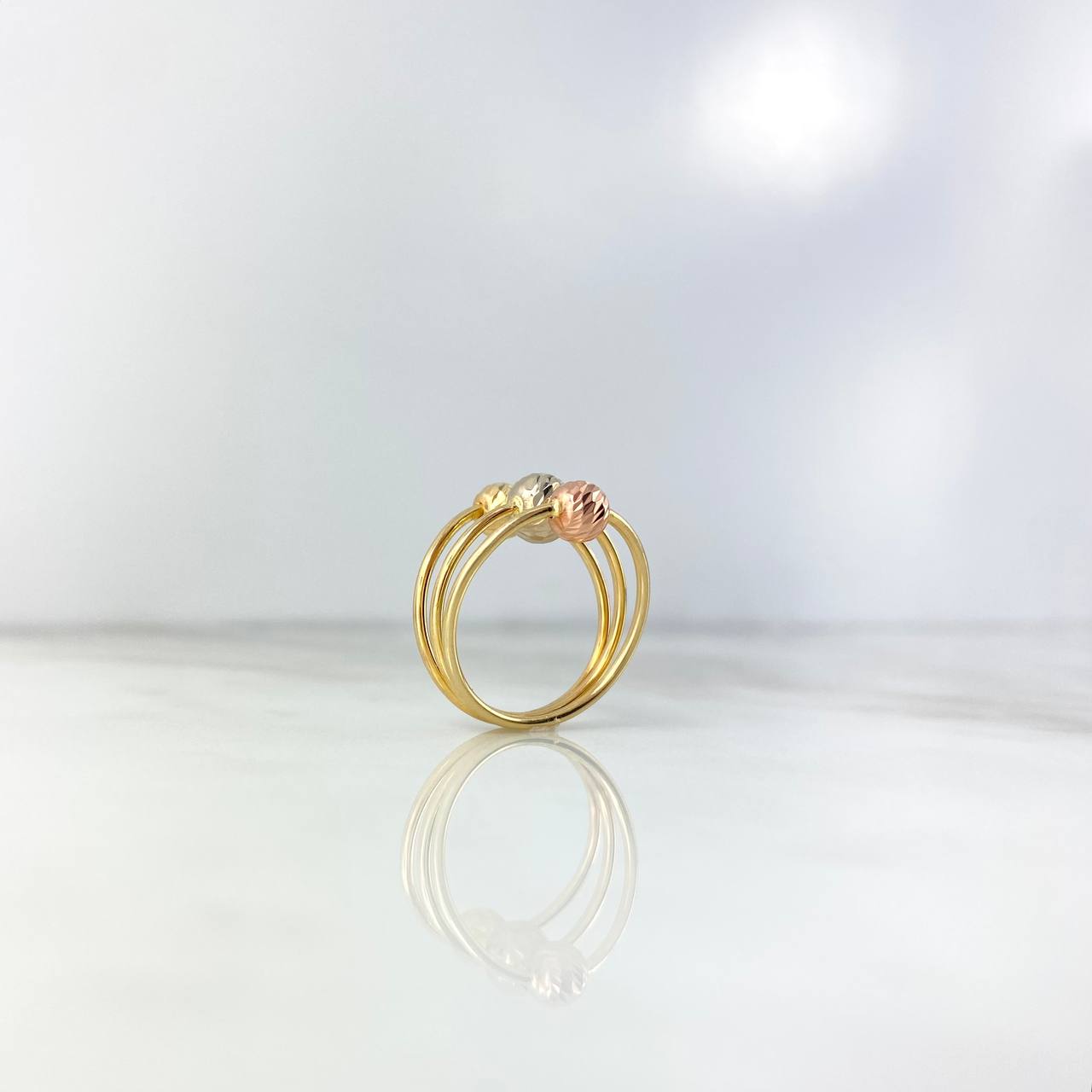 Anillo Tres Aros 1.85gr / T6 1/2 / 5-6mm Bolas Diamantadas Tres Oros *