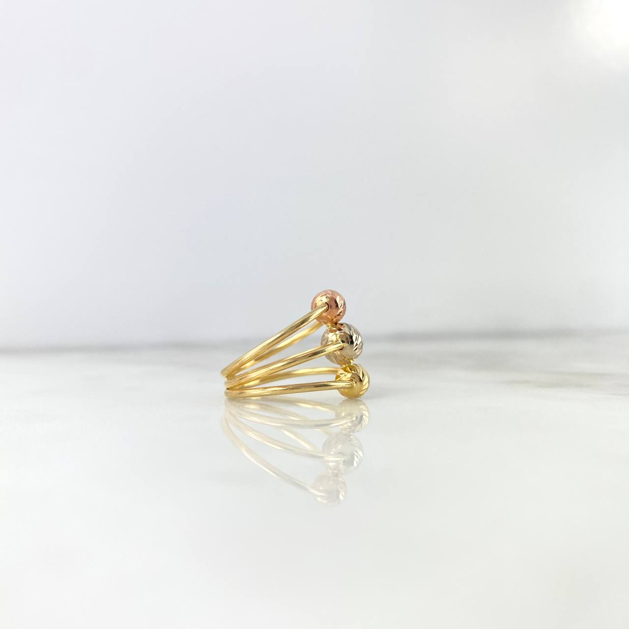 Anillo Tres Aros 1.85gr / T6 1/2 / 5-6mm Bolas Diamantadas Tres Oros *