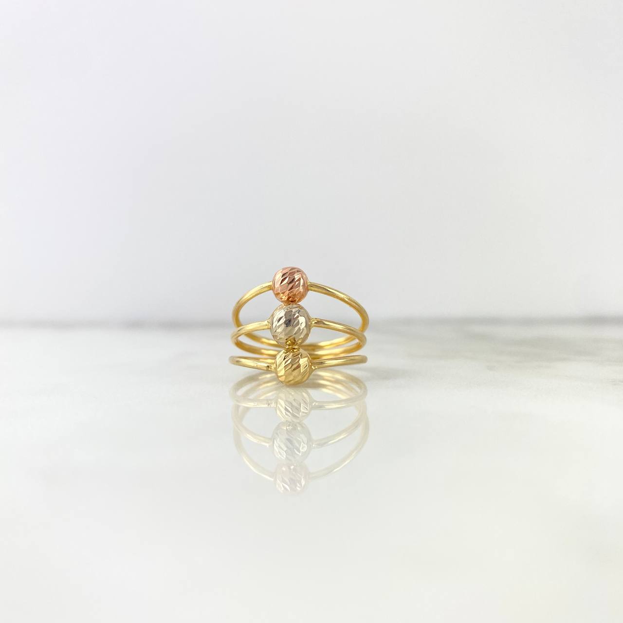 Anillo Tres Aros 1.85gr / T6 1/2 / 5-6mm Bolas Diamantadas Tres Oros *