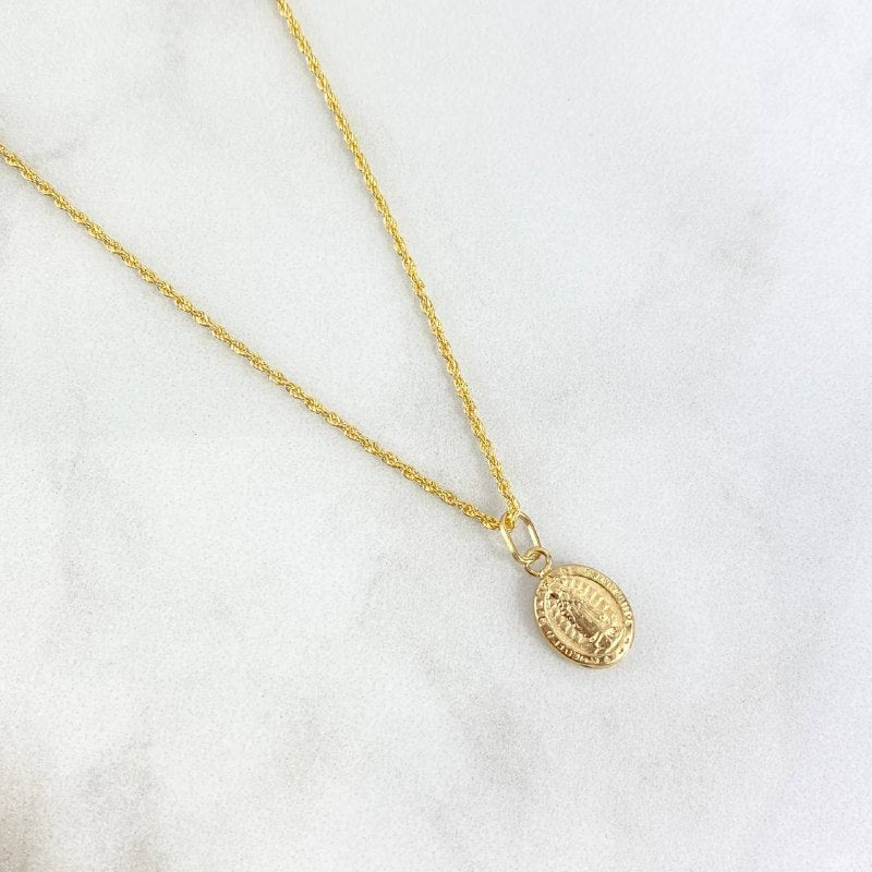 Cadena Lazo 1,1gr / 60cm + Dije Virgen Guadalupe 0,4gr / 1.8cm Oro Amarillo (Oferta)