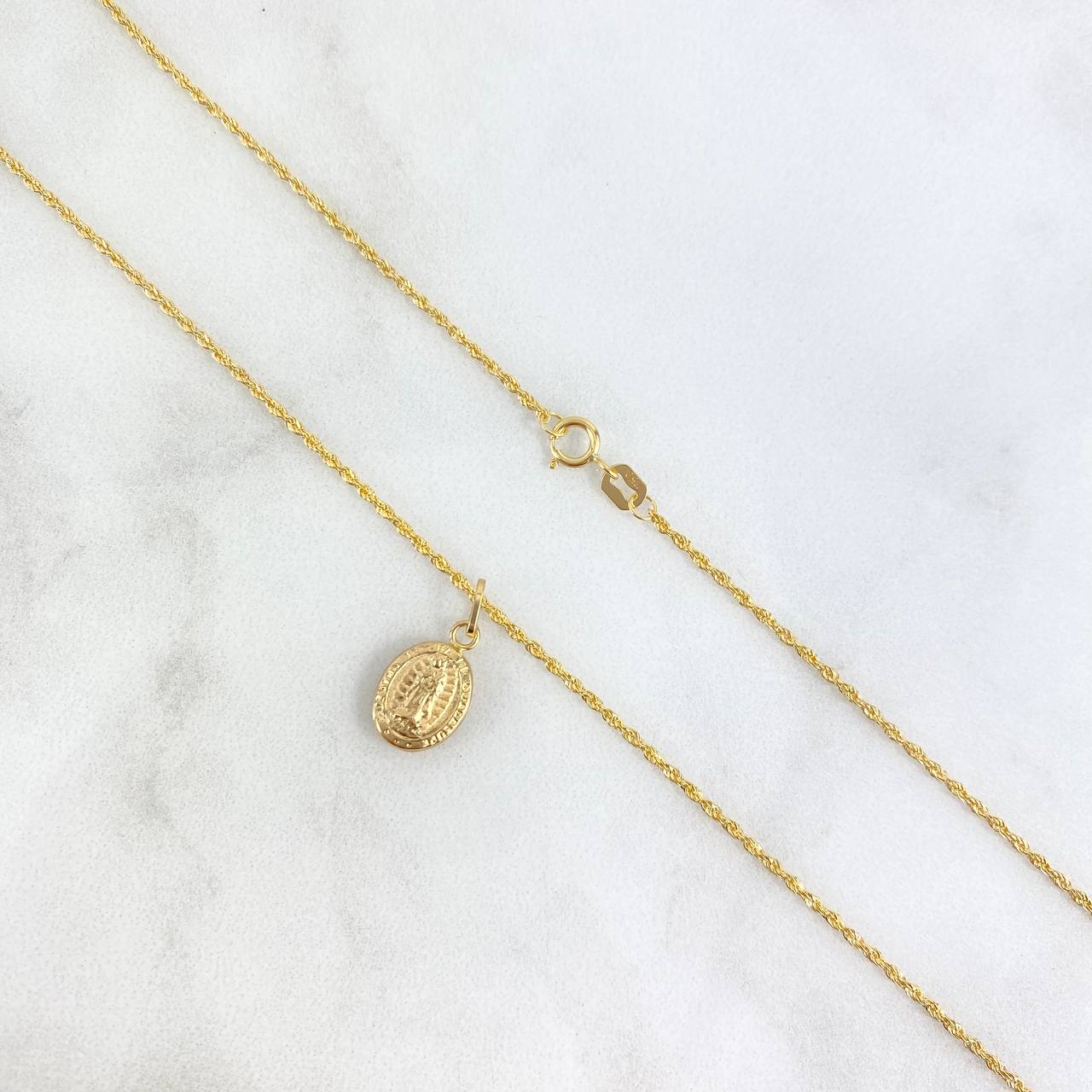 Cadena Lazo 1,1gr / 60cm + Dije Virgen Guadalupe 0,4gr / 1.8cm Oro Amarillo (Oferta)