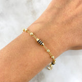 Pulso Rustico Militar 2.65gr / 17.5cm / 3mm Bolas Diamantadas Cauchos Negros Oro Amarillo *