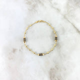 Pulso Rustico Militar 2.65gr / 17.5cm / 3mm Bolas Diamantadas Cauchos Negros Oro Amarillo *