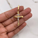 Dije Cruz Cristo 2gr / 4.5cm / Plana Rayada Dos Oros Amarillo Blanco $