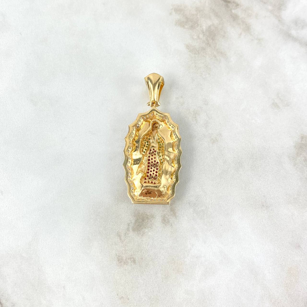 Dije Virgen de Guadalupe 12.45gr / 5cm / Circones Fucsias Verdes Blancos Oro Amarillo