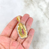 Dije Virgen de Guadalupe 12.45gr / 5cm / Circones Fucsias Verdes Blancos Oro Amarillo