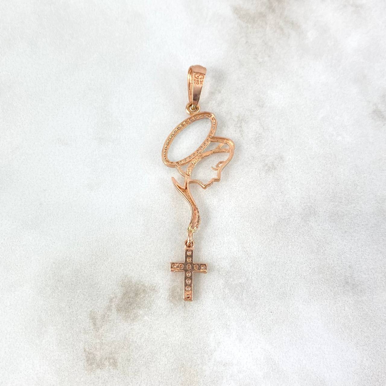 Dije Virgen María 2.55gr / 5.4cm / Circones Blancos Oro Rosa