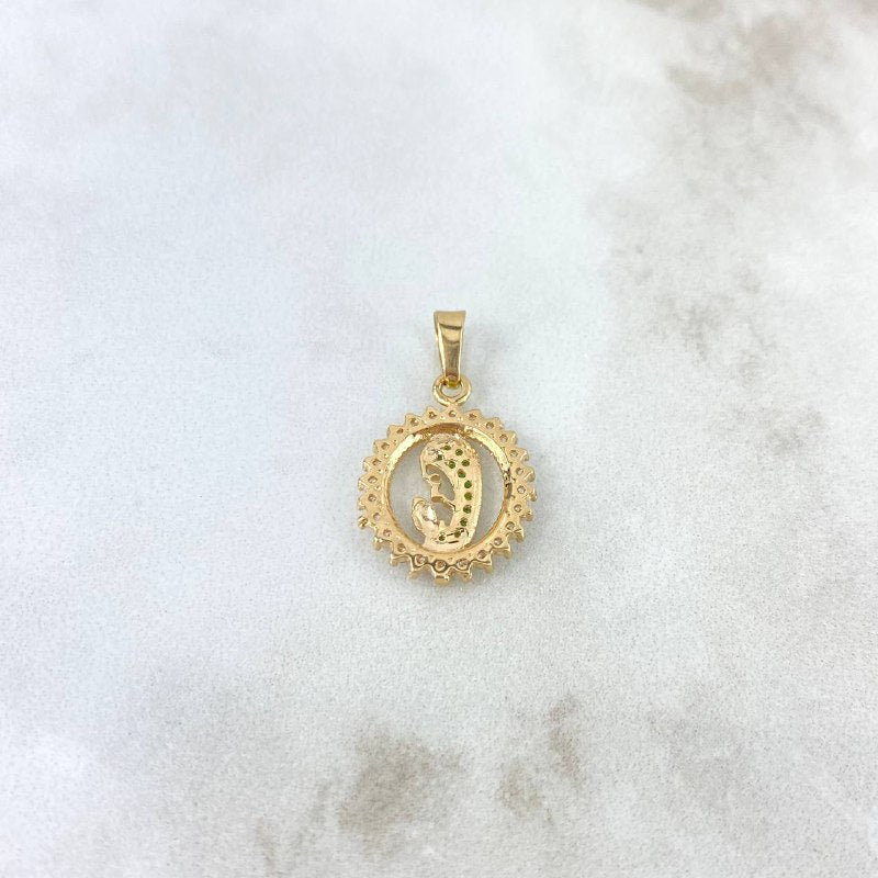 Dije Virgen María 1.75gr / 2.3cm / Circulo Circones Verdes Blancos Oro Amarillo