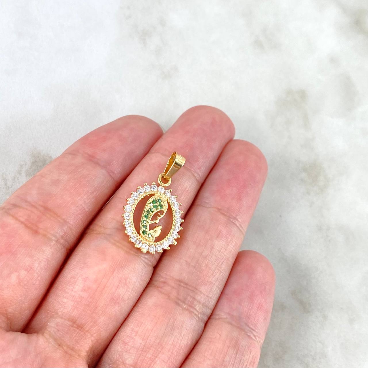 Dije Virgen María 1.75gr / 2.3cm / Circulo Circones Verdes Blancos Oro Amarillo