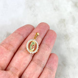 Dije Virgen María 1.75gr / 2.3cm / Circulo Circones Verdes Blancos Oro Amarillo