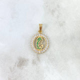 Dije Virgen María 1.75gr / 2.3cm / Circulo Circones Verdes Blancos Oro Amarillo
