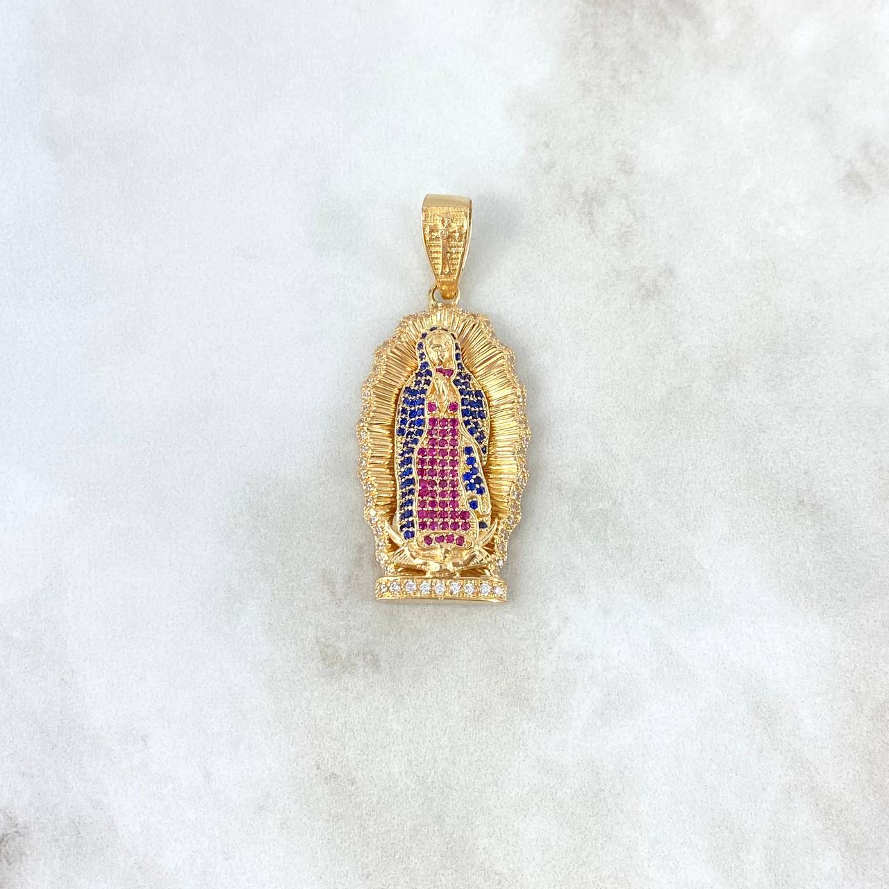 Dije Virgen de Guadalupe 10.6gr / 4.8cm / Circones Fucsias Azules Blancos Oro Amarillo