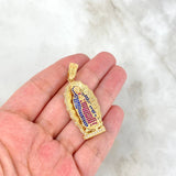 Dije Virgen de Guadalupe 10.6gr / 4.8cm / Circones Fucsias Azules Blancos Oro Amarillo