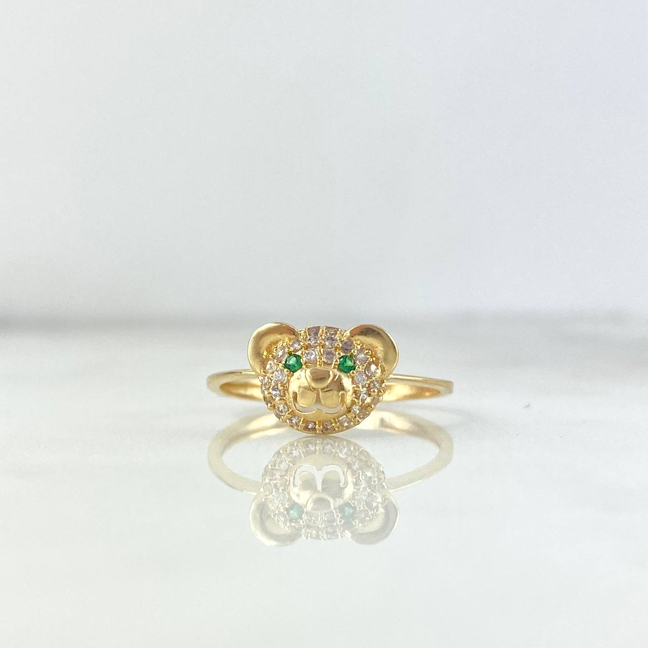 Anillo Oso 1.7gr / T7 1/4 / Circones Blancos Ojos Verdes Oro Amarillo
