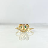 Anillo Oso 1.7gr / T7 1/4 / Circones Blancos Ojos Verdes Oro Amarillo