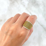 Anillo Enmallado 5.4gr / T67 1/4 / Circones Verdes y Blancos Oro Amarillo
