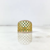 Anillo Enmallado 5.4gr / T67 1/4 / Circones Verdes y Blancos Oro Amarillo
