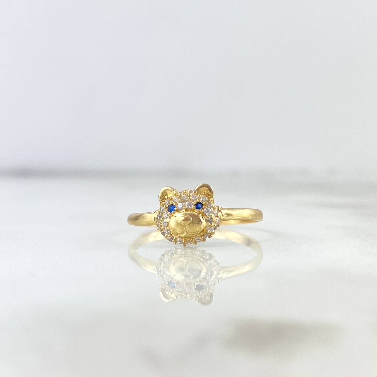 Anillo Oso 1.55gr / T7 / Circones Blancos Ojos Azules Oro Amarillo