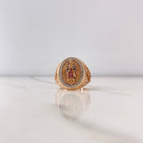 Anillo Virgen de Guadalupe 12.25gr / T10 1/2 / Circones Fuscias Azules Blancos Oro Rosa $