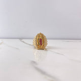 Anillo Virgen de Guadalupe 7.45gr / T8 / Circones Verdes-Fucsias Oro Amarillo *