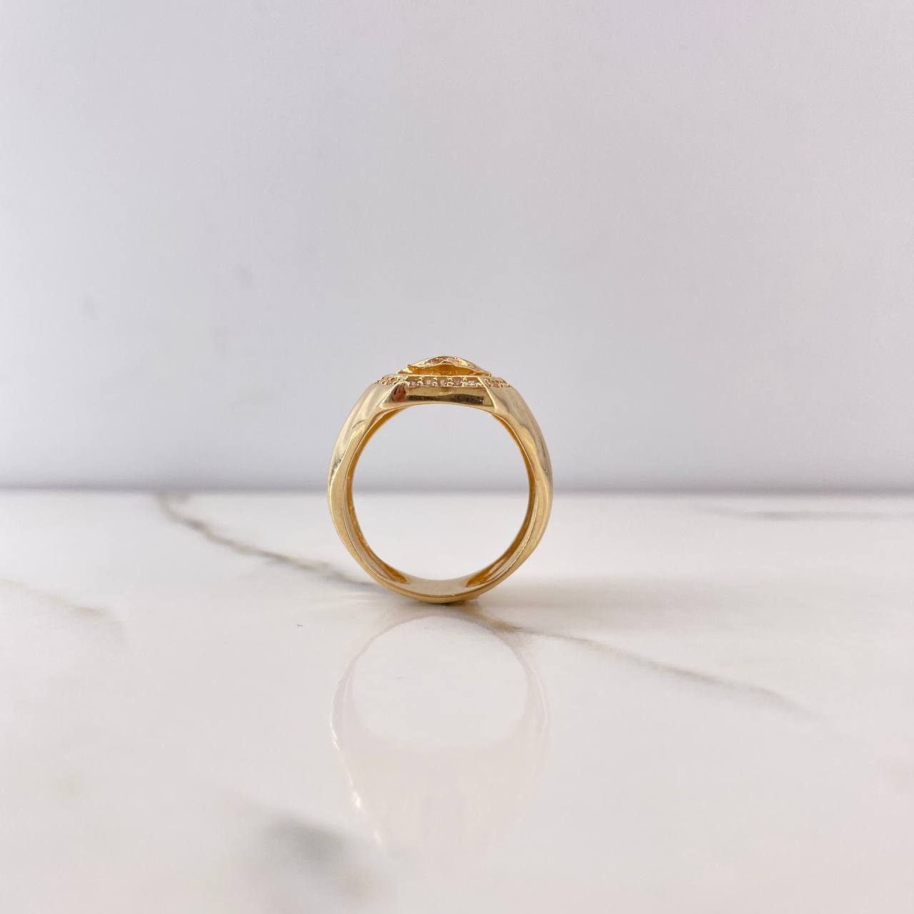 Anillo Virgen de Guadalupe 7.45gr / T8 / Circones Verdes-Fucsias Oro Amarillo *
