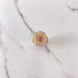 Anillo Virgen de Guadalupe 12.85gr / T10 3/4 / Circones Verdes Fuscias Blancos Tres Oros $