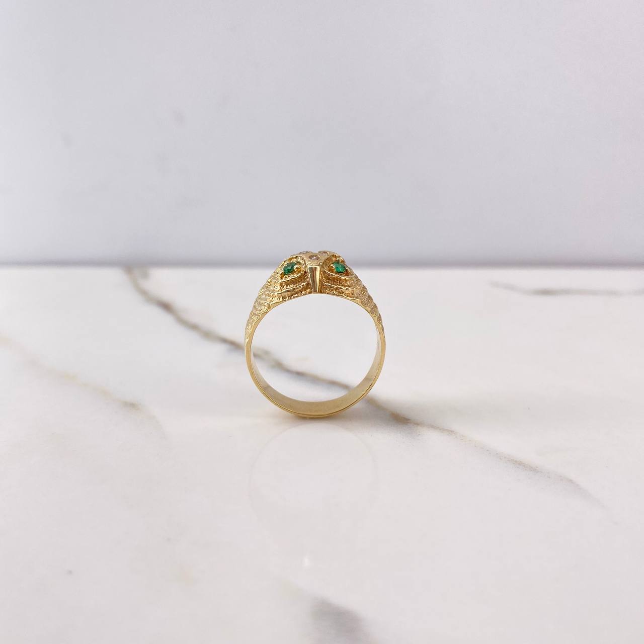Anillo Buho 6.1gr / T9 3/4 / Texturizado Circones Verdes Blancos Oro Amarillo $