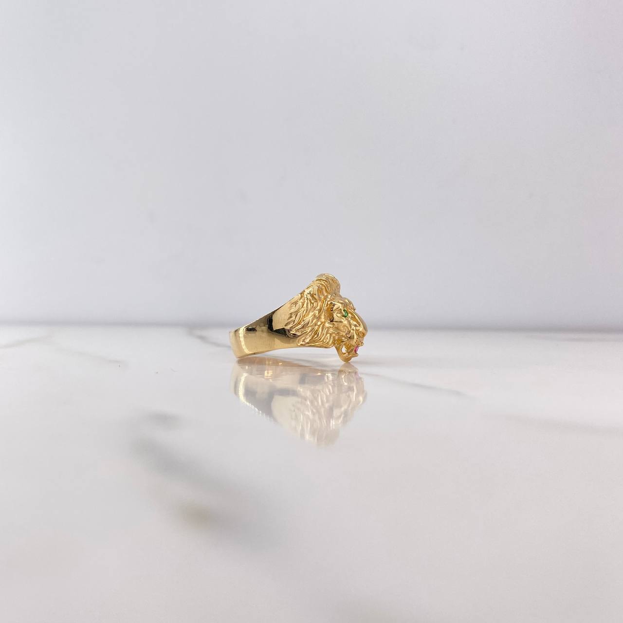 Anillo Cabeza Leon 7.05gr / T10 3/4 / Circones Verdes Fuscias Oro Amarillo $