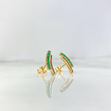 Topos Curvos Doble 2.15gr / 1.5cm / Esmeraldas 24pts Broche Mariposa Oro Amarillo (Joya)