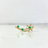 Piercing Earcuff Simulador 1.15gr / 2.2cm / Copo Nieve Esmeraldas 20 Pts Diamantes Blancos 12 Pts Oro Amarillo (Joya) *