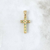 Dije Cruz Madera 3.25gr / 3.2cm / Esmeraldas 45 Puntos Oro Amarillo (Joya) *