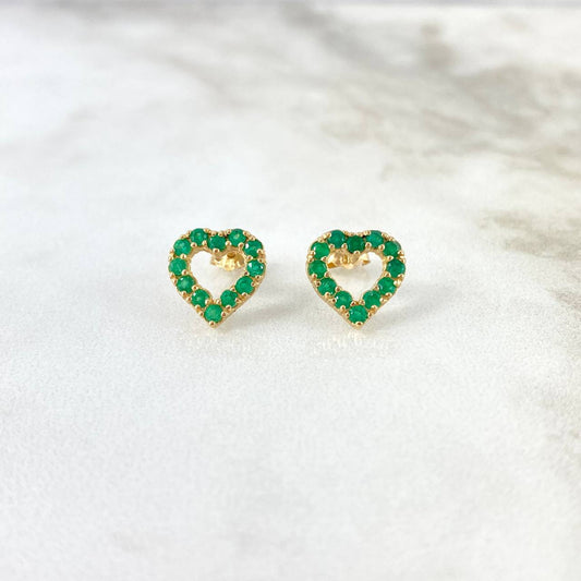 Topos Corazon Silueta 2.2gr / 1.5cm / Esmeraldas 75pts Broche Mariposa Oro Amarillo (Joya) *