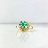 Anillo Flor Luna 3.05gr / T8 1/2 / Esmeraldas 55pts Circones Blancos Oro Amarillo (Joya)